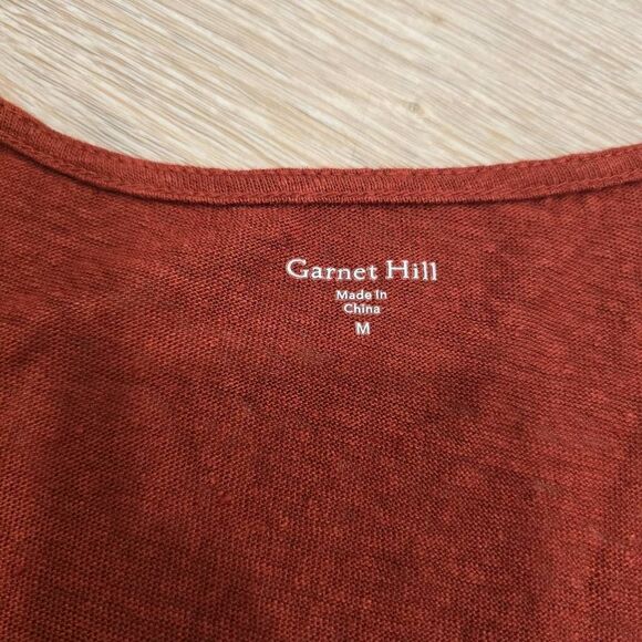 Garnett Hill Midi Shift Dress Women's Medium Burgundy 100% Organic Linen Embroid - Picture 5 of 8